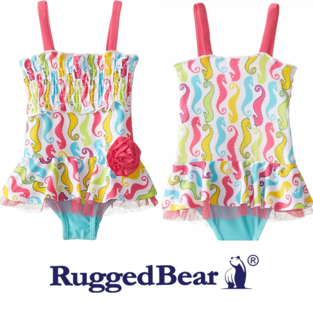 Rugged Bear Baby Girl 12 18 Mo One Piece Swimsuit Seahorse Tutu Pink Blue